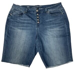 Lane Bryant Mid Rise Flare Button Fly‎ Denim Cut Off Bermuda Shorts Blue Size 20